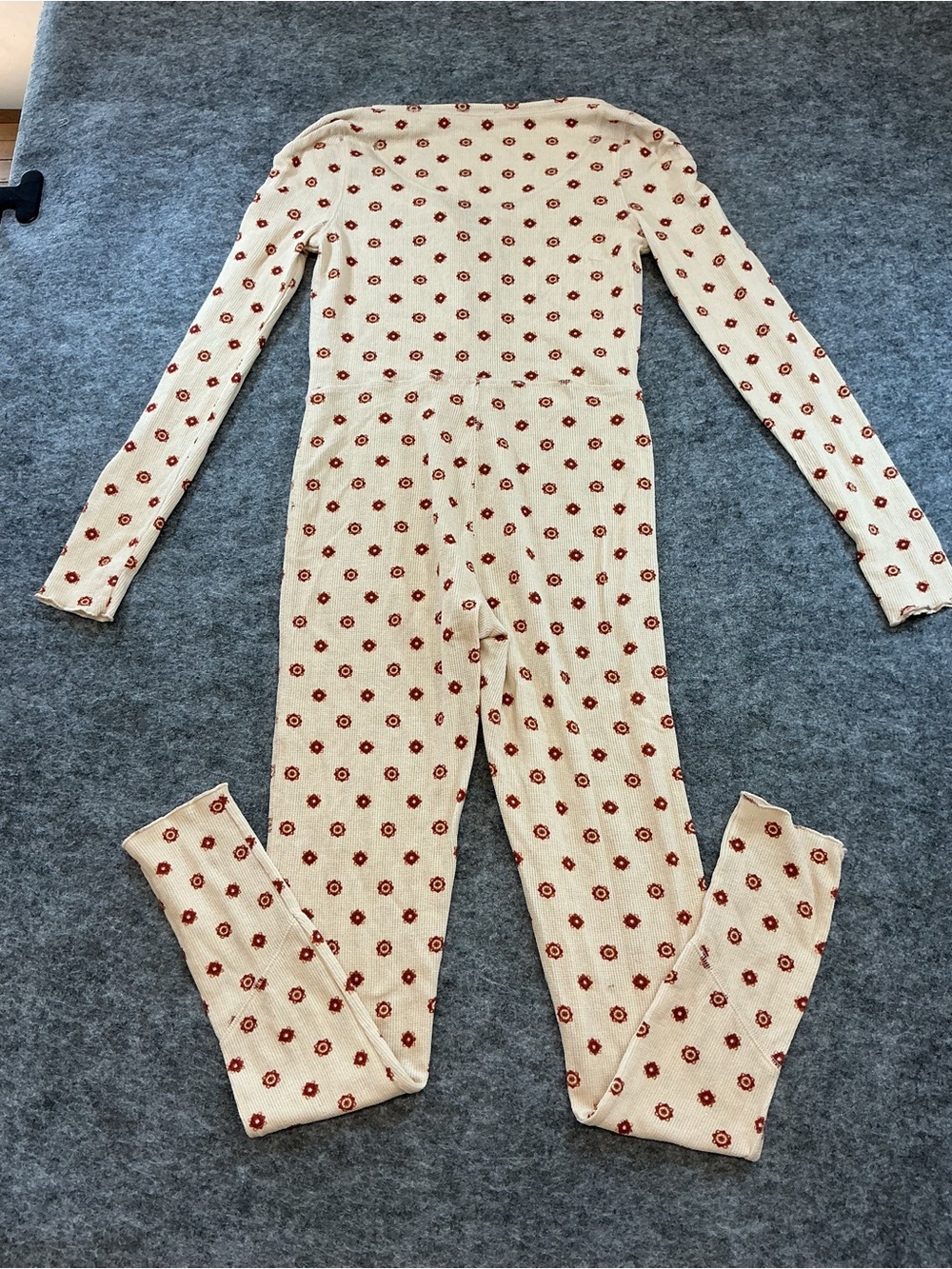 Free People Cream Floral Thermal Pajama One-Piece Size XS - Picture 4 of 4